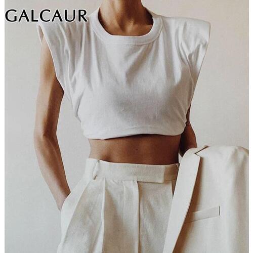 GALCAUR Korean Slim Womens Vest O Neck Sleeveless Short Tunic Casual Tops For Females Fashion Clothing 2020 Spring New