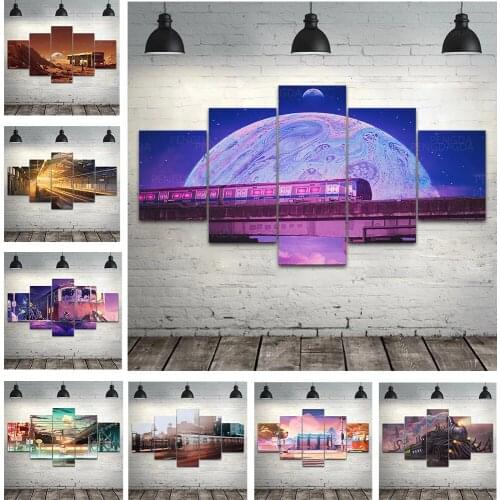 HD Prints Subway and Train Canvas Painting Abstract Planet Landscape Poster Wall Art Home Decor Bedroom Modular Pictures Frame