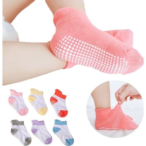 6 Pairs/lot 0 to 6 Yrs Cotton Baby 's Floor Socks Boys Girls Non-slip Boat Low Cut Sock With Rubber Grips Four Season