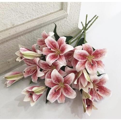3 Heads 3D Print European Style Artificial Lily Flower Wedding Home Decoration Supplier Indoor Living Room Dining Table Flowers