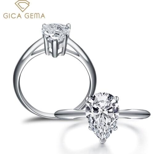 GICA GEMA Women 925 Sterling Silver Rings Sona Diamond 2ct Water Drop Shape Simple Fashion Zircon Promise Wedding Fine Jewelry