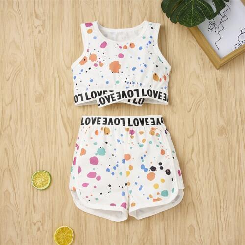 2021 Fashion Toddler Baby Girl Kid Clothes Sets 1-6Y Colorful Letter Print Sleeveless Tops Shorts Set Clothes Tracksuit Summer