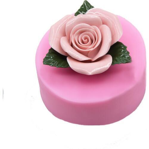 Beautiful 3D Rose Flower with Leaves Sugarcraft Chocolate Candy Cookies Cupcake Silicone Mold Cake Decoration Silicone Tools