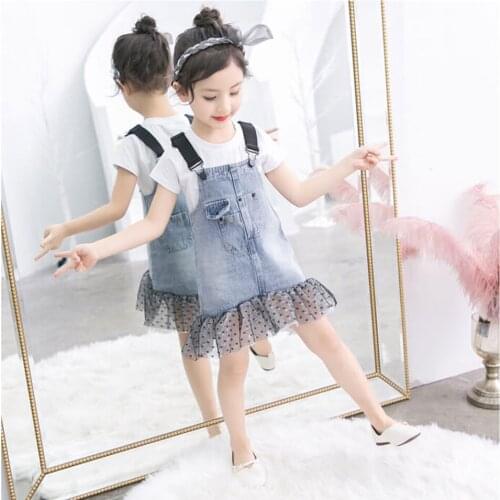 Summer 2019 Baby Girls Clothes Sets Short Sleeve Pullover Tops+Denim Dress 2 Pieces Girl Clothes Kids Childrens Clothing Suit