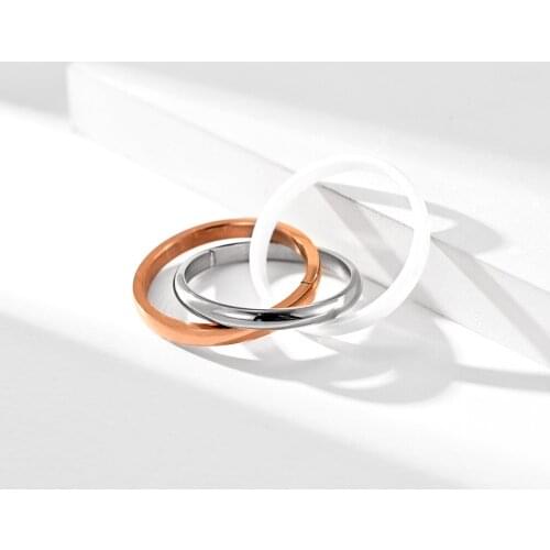 Megin D New Hot Sale Casual Simple Three Colour Titanium Steel Rings for Men Women Couple Friend Fashion Design Gift Jewelry