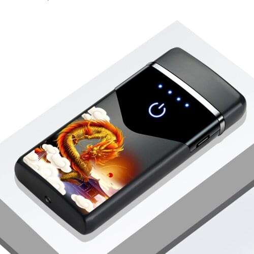 Metal Double Arc Windproof Mens Gift LED Screen Touch USB Charging Electric Lighter Personalized Customization Unusual Lighters