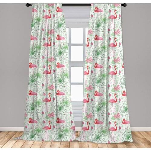 Nautical Curtain Floral Flamingo Botany Greenery Floral Romantic Feminine Design Art Window Curtain Living Room Bedroom