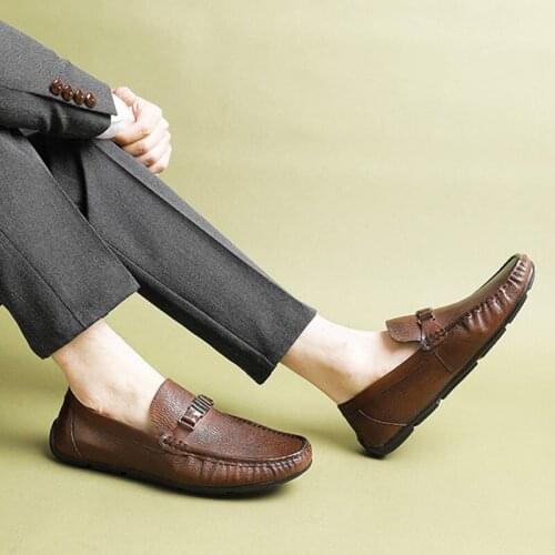 Men Leather Autumn Casual Shoes Male Genuine Leather Loafers Men 2021 Slip On Luxury Fashion Black Mens Shoes