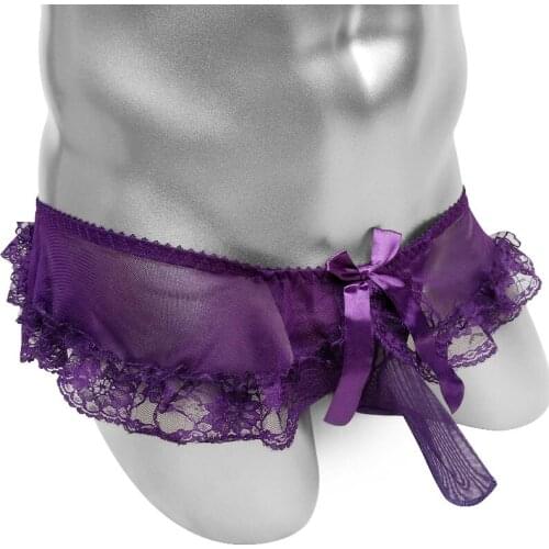 Frilly Lace Sissy Skirted Panties With Penis Sleeve for Mens Thong Underwear Funny Sexy Lingerie See Thru Crossdresser Panties