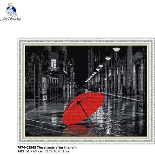 Joy Sunday The Streets After the Rain Pattern Cross Stitch Kits 11CT Printed Fabric 14CT Counted Canvas DMC Chinese Embroidery