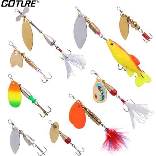 Goture 9pcs/lot Fishing Lure Set 3.5-12g Metal Spinning Spoon Spinnerbait Spinner bait Swimbait With Lure Box