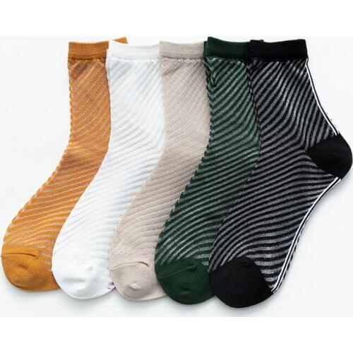 5 Pairs Girls Zebra Printed Thin White Cotton Ankle Socks Fashion Summer Crew Sock Women Glass Transparent Striped Ankle Socks