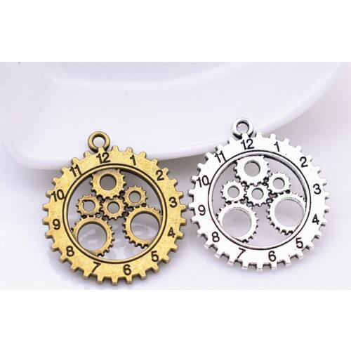 NEW 10pcs/lot 27x25mm Two Colors Plated Gear or Clock Charms Pendant DIY Handmade Jewelry Accessories