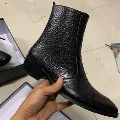 New 2020 high end handmade Cowhide wedge leather boots for men Chukka zipper up Chelsea pionted toe dress wedding Boots