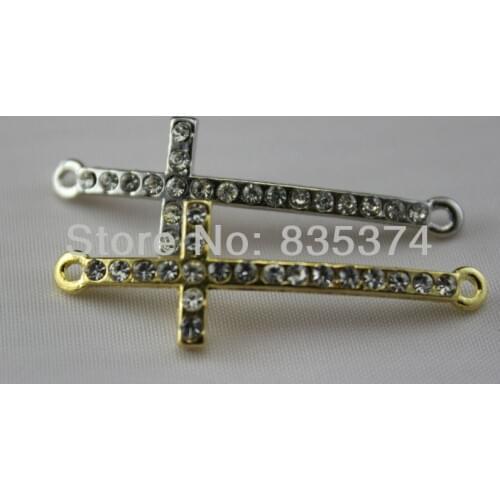 Wholesale lot Sideways Cross 42x14mm Alloy Rhinestone Connectors for Bracelets Charms Jewelry Finding