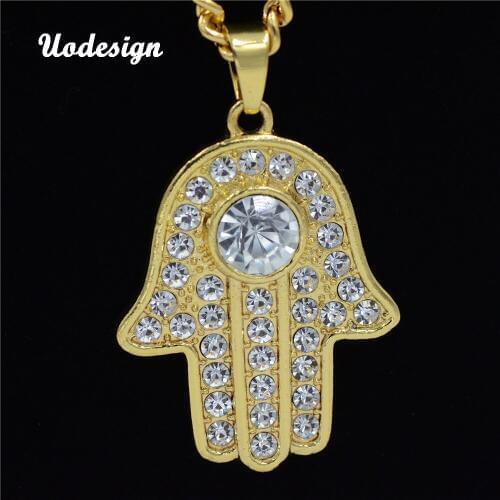 HIP Hop Bling Ice Out Cryatal Hand for Men Women Necklace Crystal Fatima Palm Pendants Necklaces ladies Jewelry