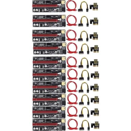 PCI-E Riser VER009S Plus GPU PCIE Card PCI E X16 to X1PCI Express Adapter Card 6Pin to SATA USB3.0 with LED Lights