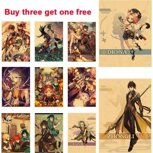 A3 and A4 Vintage Brown Paper Posters Popular Game Character Posters Brown Paper Stickers DIY Room Bar Cafe Art Murals