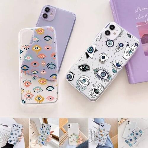 Evil Eyes Phone Case Transparent for iPhone 11 12 6 7 8 Pro X XS Max XR Plus Silicone Soft TPU Clear mobile bags coque shell