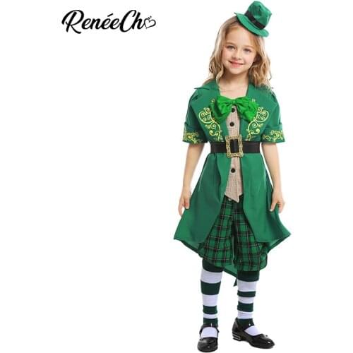 Reneecho Charming Leprechaun Girl`s Costume Saint Patricks Day Costume For Kids Holiday Party Cosplay