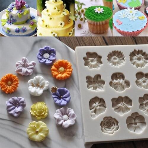 Daisy Rose Flowers Silicone Fondant Chocolate Resin Sugarcraft Mold For Pastry Cup Cake Decorating Kitchen Tool
