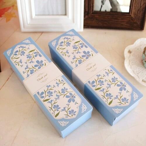 Blue flower decoration long cookie biscuit dessert box candy gift packing boxes favor party supplies