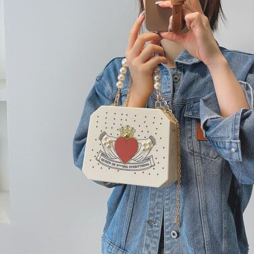 Luxury Acrylic Design Party Women Clutch Fashion Purses and Handbags Box Style Pearl Wrist Strap Chain Shoulder Bag Wedding New