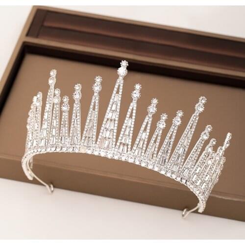Trendy Wedding baroque Silver color Crystal Rhinestones crown Tiara Bridal hair accessories Crowns Prom Bridal Headdress