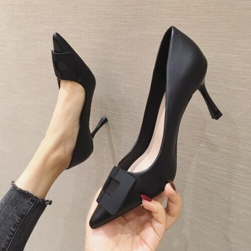 2021 Stiletto pointed 8CM high heels toe shoes women spring wild girl single shoes temperament shallow French style Single shoes