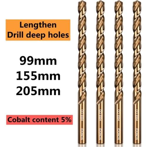 Lengthened Cobalt-containing Straight Shank Twist Drill Bit, Super Hard Alloy Drill Iron, Stainless Steel Deep Hole Drill Bit