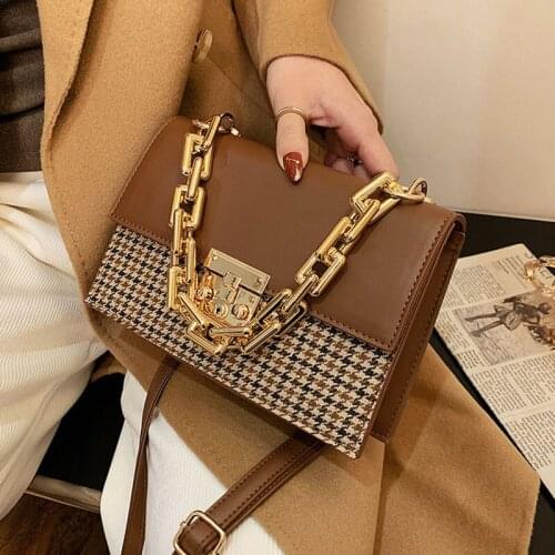 Vintage Women Shoulder Bags Designer Crossbody Flap Luxury Handbags Patchwork Grid Cloth Leather Messenger Chain Bags For Woman