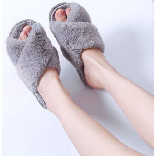 Womens Fashion Fur Slippers Winter Shoes Home Slippers Plush Women Indoor Warm Fluffy Cotton Shoes