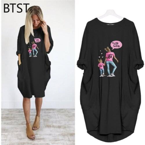 Super mom and daughter print dresses for women 2021 Loose Summer Clothes Female Fashion Plus Size 3XL long sleeve Dresses