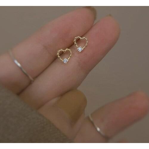 Trendy Heart Stud Earring For Women Simple Geometry Cube Crystal Zircon Beads Rim Ear Ring Romantic Dating Sweet Female Jewelry