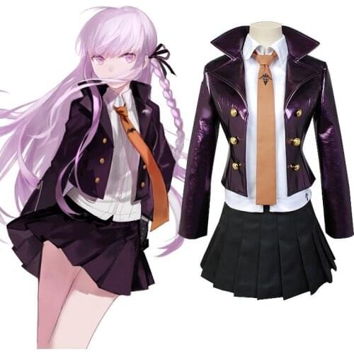 Anime Danganronpa Kyoko Kirigiri women Girs Cosplay Costume Dress Set Shirt+Coat+tie+skirt+gloves Halloween Cosplay Costume