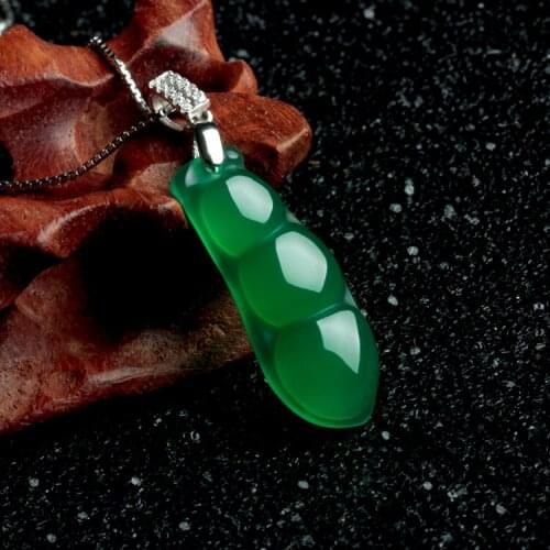 100% Real agate green jade pendant jade necklace beans jadeite jade necklaces with 925 sterling silver necklace jade jewelry