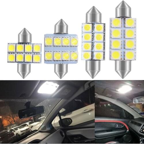 2x White Bright Led Car Light 31MM 36MM 39MM 41MM 8SMD 5050 Parking C5W C10W Festoon Dome Reading Lamp Door Bulb Car Accessories