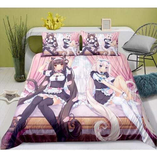 Anime Game NEKOPARA Characters Chocolat Duvet Cover Soft Microfiber 3pcs Kawaii Bedding Set with Pillowcase for Teens Boys