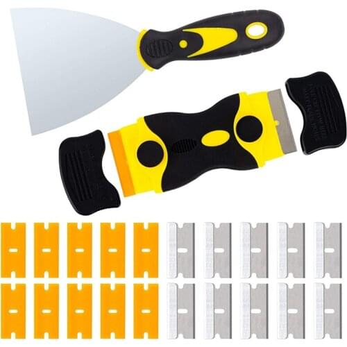 4 Inch Putty Knife, Razor Blade Scraper, 2-In-1 Scraper Tool Set with 10Pcs Plastic Blades and 10Pcs Metal Blades