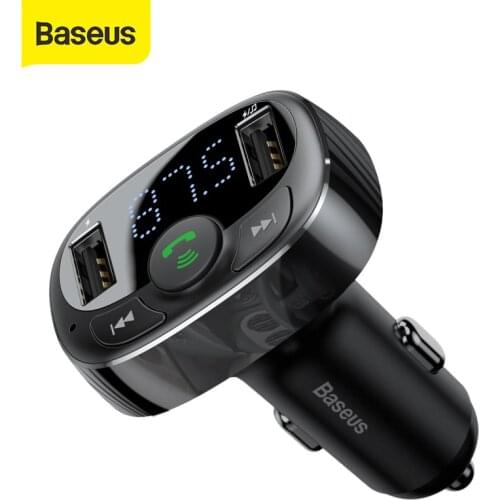 Baseus Car Charger for iPhone Mobile Phone Handsfree FM Transmitter Bluetooth Car Kit LCD MP3 Player Dual USB Car Phone Charger
