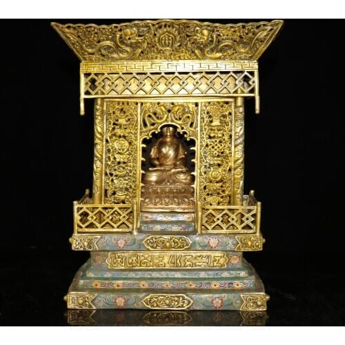 16" Tibet Buddhism Bronze Cloisonne Buddhist altar Buddha Hall worship Shakyamuni Buddha Statue Respectfully invite the Buddhist
