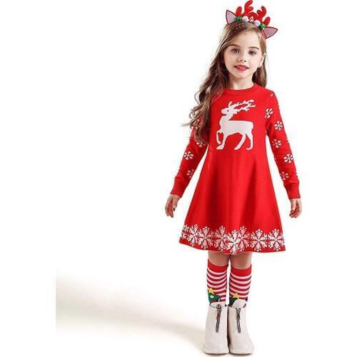 Kids ugly christmas sweater Dress reindeer Clothes toddler girl christmas dress Girls Snowflake Knitted Winter Dresses for Girls