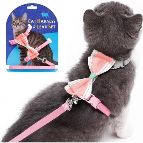 Dorakitten 1pc Portable Cat Strap Cute Bowknot Decor Cat Collar Leash Pet Leash Harness Set Clothing Accessories Pet Supplies