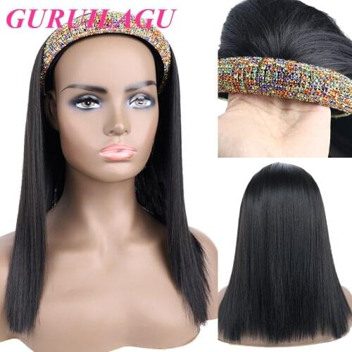 GURUILAGU Headband Wig Women Natural Wigs For Women Smooth Synthetic Straight Hair Wig With Hair Band Perruque Bandeau Femme
