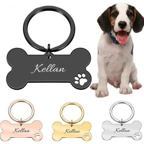 Personalized Collar Pet ID Tag Engraved Pet ID Name for Cat Puppy Dog Tag Pendant Keyring Bone Pet Accessories