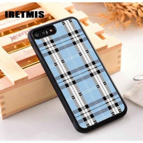 Iretmis Rubber Silicone Phone Cover Case For iPhone 6 6S 7 8 PLUS X XS MAX XR 11 Pro Max Scottish designer blue tartan tweed