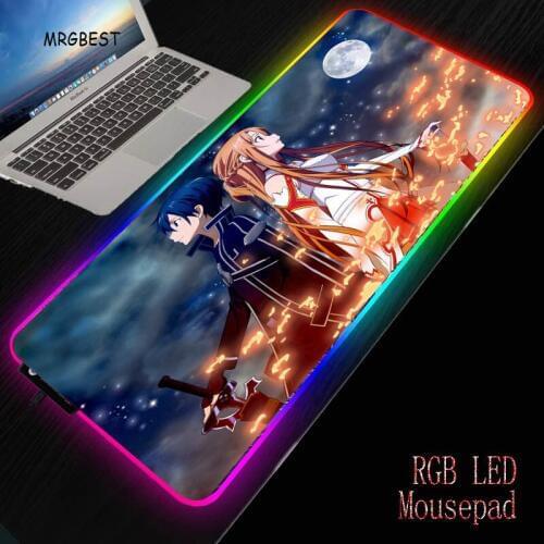 MRGBEST Sword Art Online Gaming Locked Mouse Pad Gamer RGB Backlit Mause Large Anime XXL for Desk Keyboard LED USB Mat 7 Colour