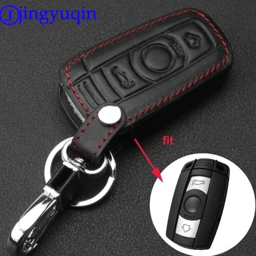 Jingyuqin Leather 3B Car key Cover Cases For BMW 3 5 6 Series M3 M5 X1 X5 X6 Z4 Smart Remote Controller Key Holder with KeyChai