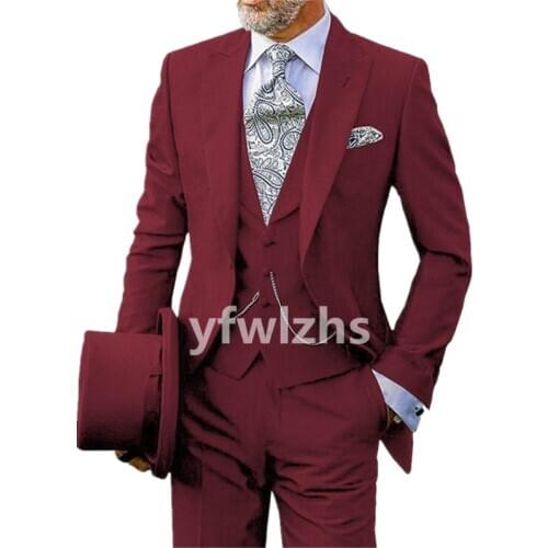 Handsome One Button Groomsmen Peak Lapel Groom Tuxedos Wedding Dress Men Suits Blazer Prom Dinner (Jacket+Pants+Tie+Vest) A863
