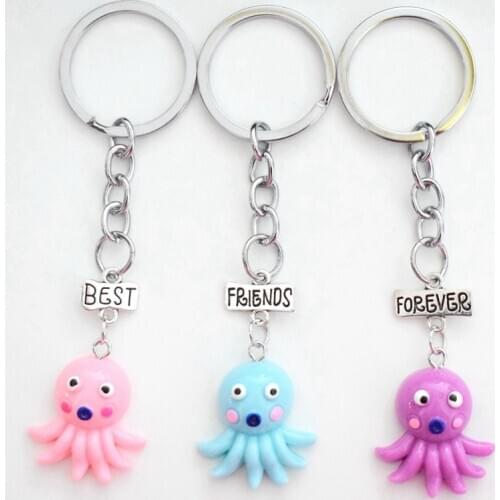 Creative Resin Octopus Squid Key Chains BFF Friendship Children Best Friends Forever Key Ring Best Gift For Friends Girls Boys